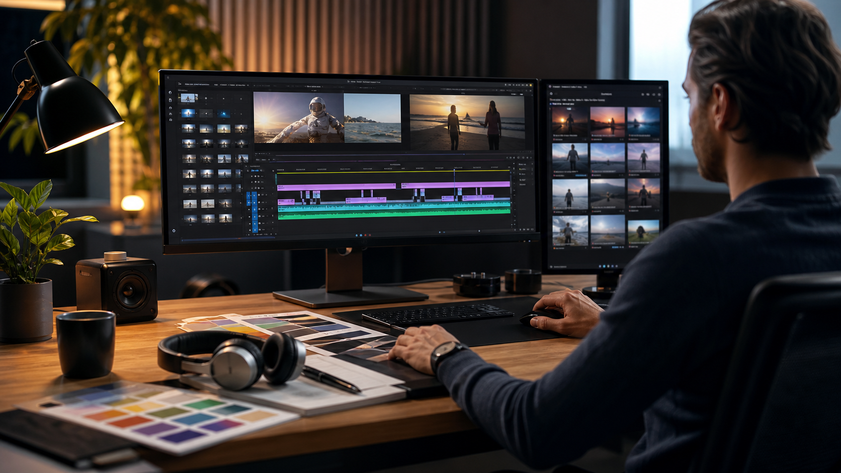 Professional video editing services for brands shown on a creative editing workstation