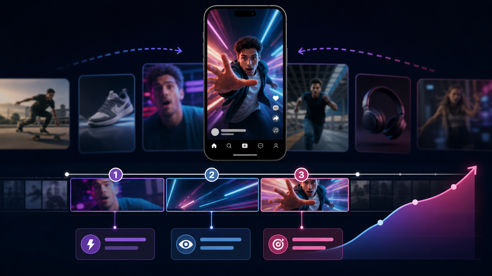 Short form video hook editing timeline for the first three seconds