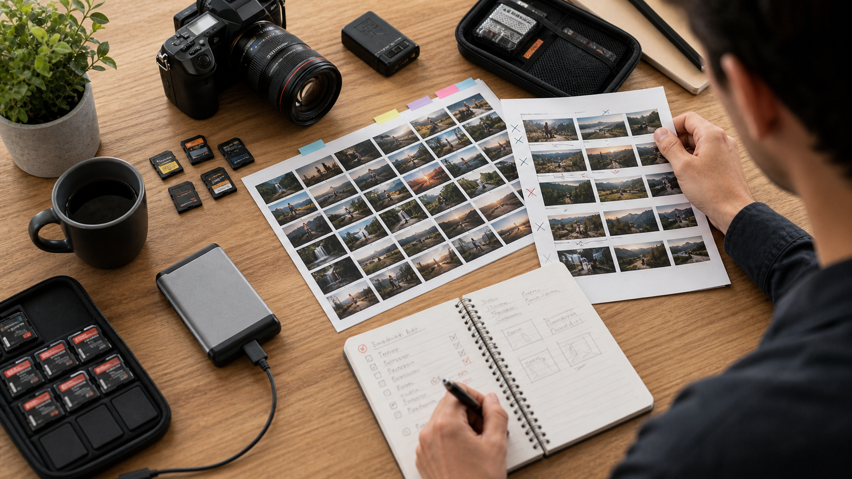 Sorting raw footage with contact sheets and SD cards after a videography course