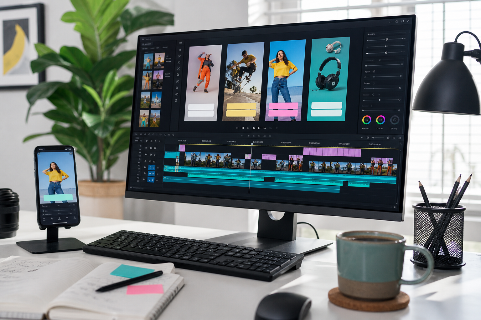 Short form video editing setup for rush delivery and vertical social media clips
