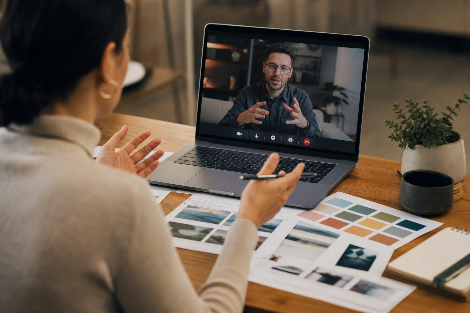 Business owner reviewing a video editing brief with a remote editor