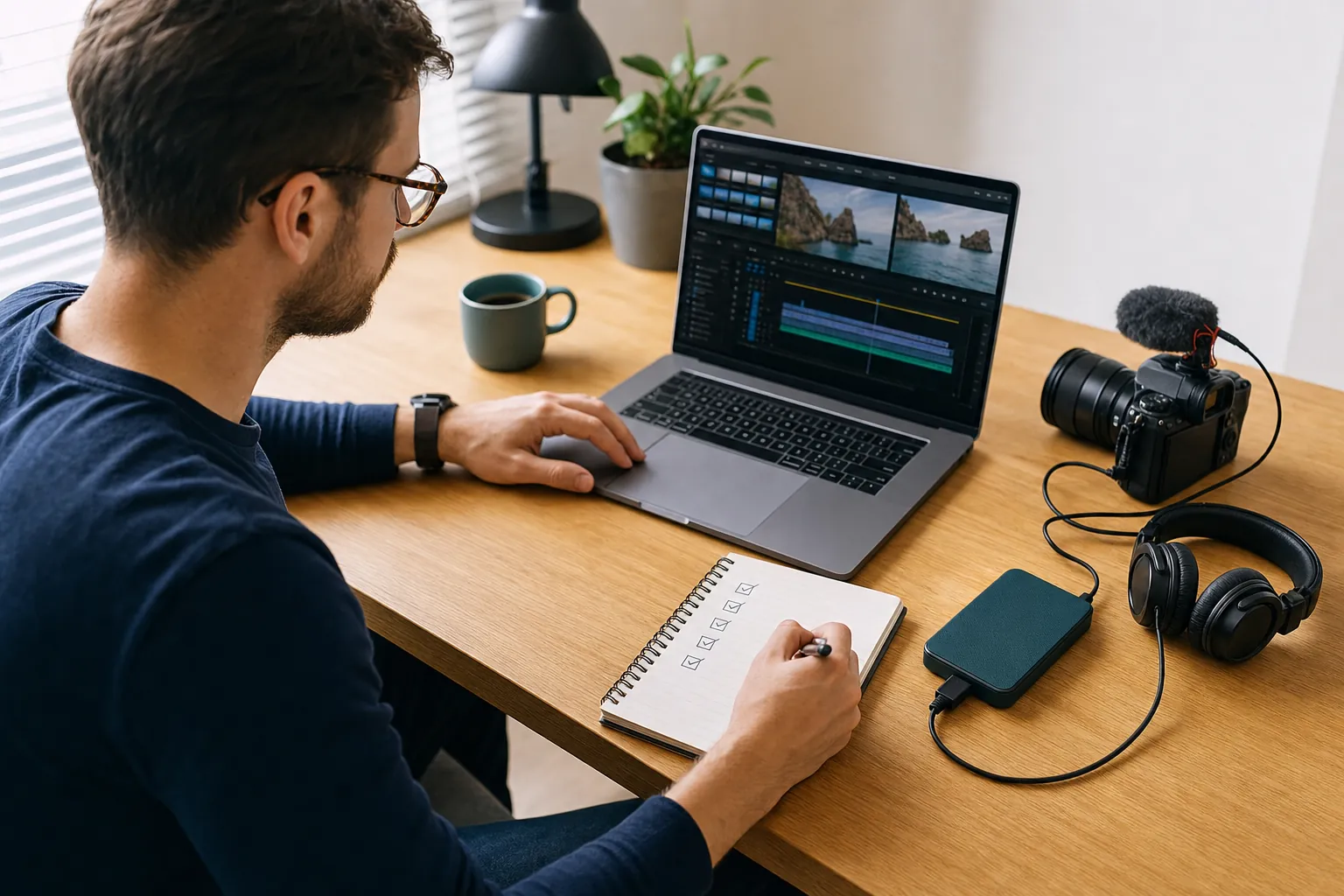 Content creator preparing an organized brief for a YouTube editing quote